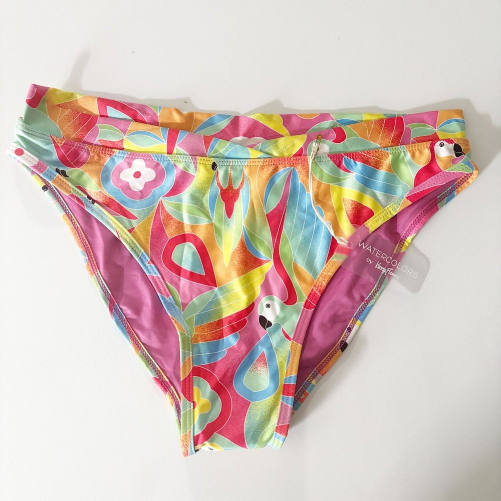 NWT Watercolors by Kenny Flowers Women Caribbean Tropical Parrot Bikini Bottom L